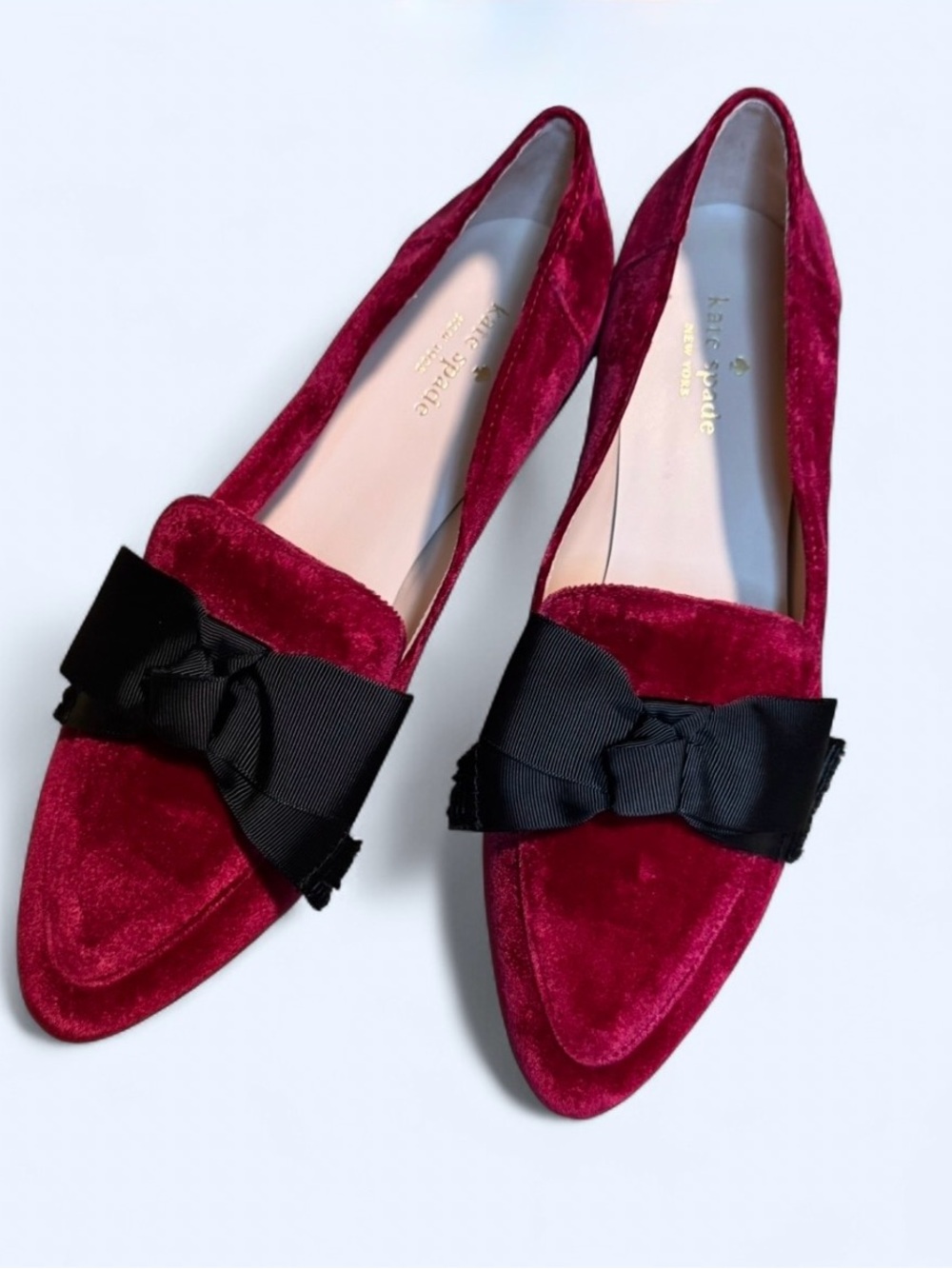 kate spade loafers burgundy velvet with blk bow Hot Pink Shoe Box with Gold Logo